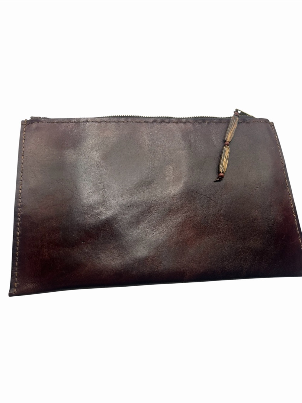 Women's Brown Leather vintage Zip Wristlet Thin Clutch